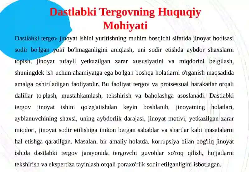 DASTLABKI TERGOVNING UMUMIY SHARTLARI MAZMUNI 4