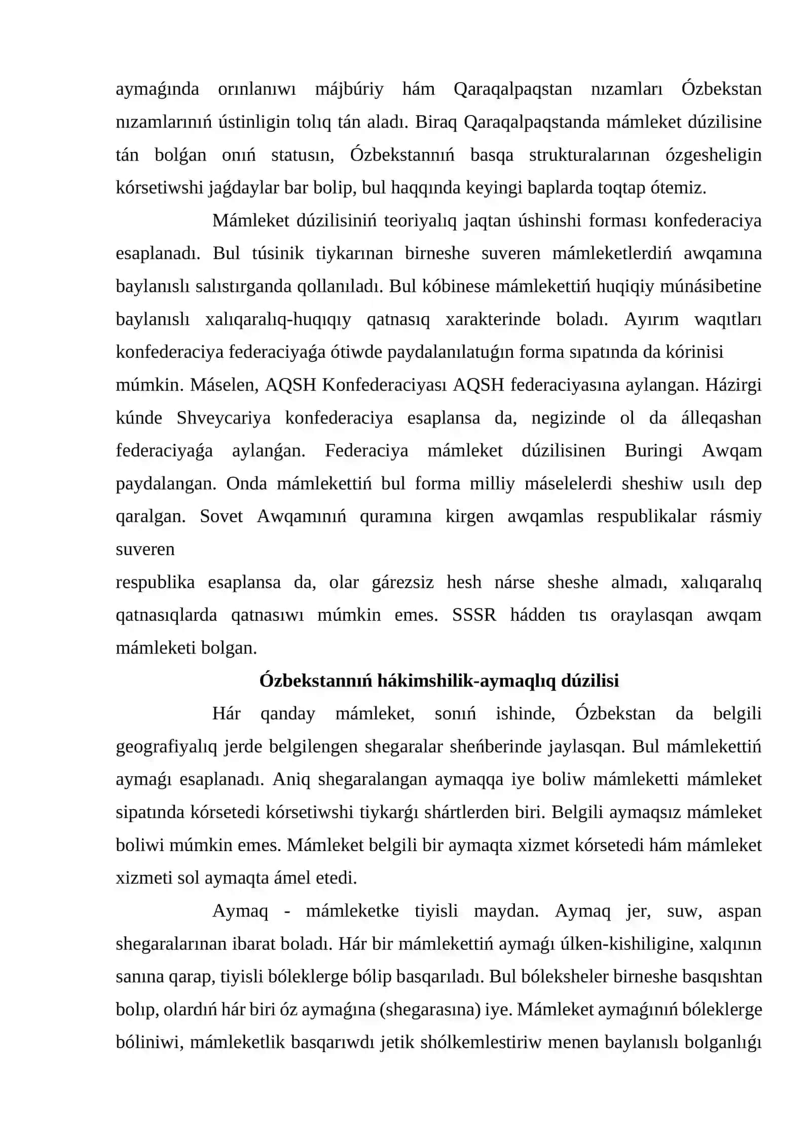 Òzbekistan Respublikası hákimshilik aymaqlıq hám mámleketlik duzilisi 4
