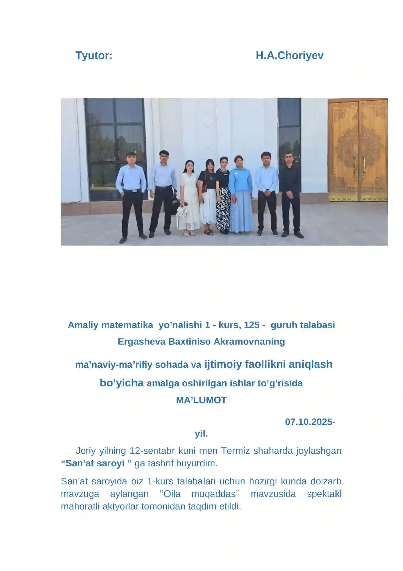 Amaliy matematika yo’nalishi 1 - kurs 4