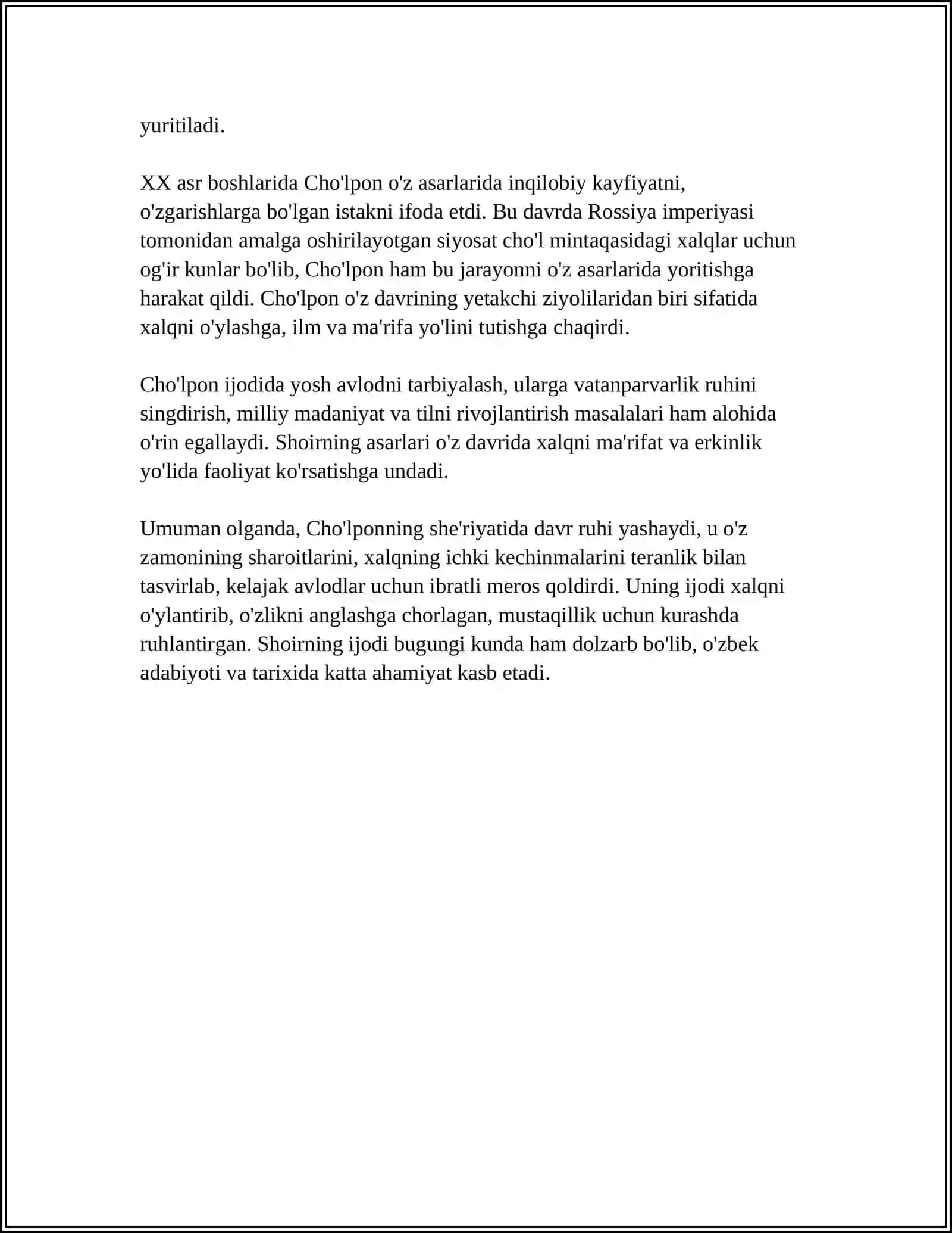 58. CHO‘LPON SHE’RIYATIDA DAVR VA SHAXS FOJIASI TALQINI 4