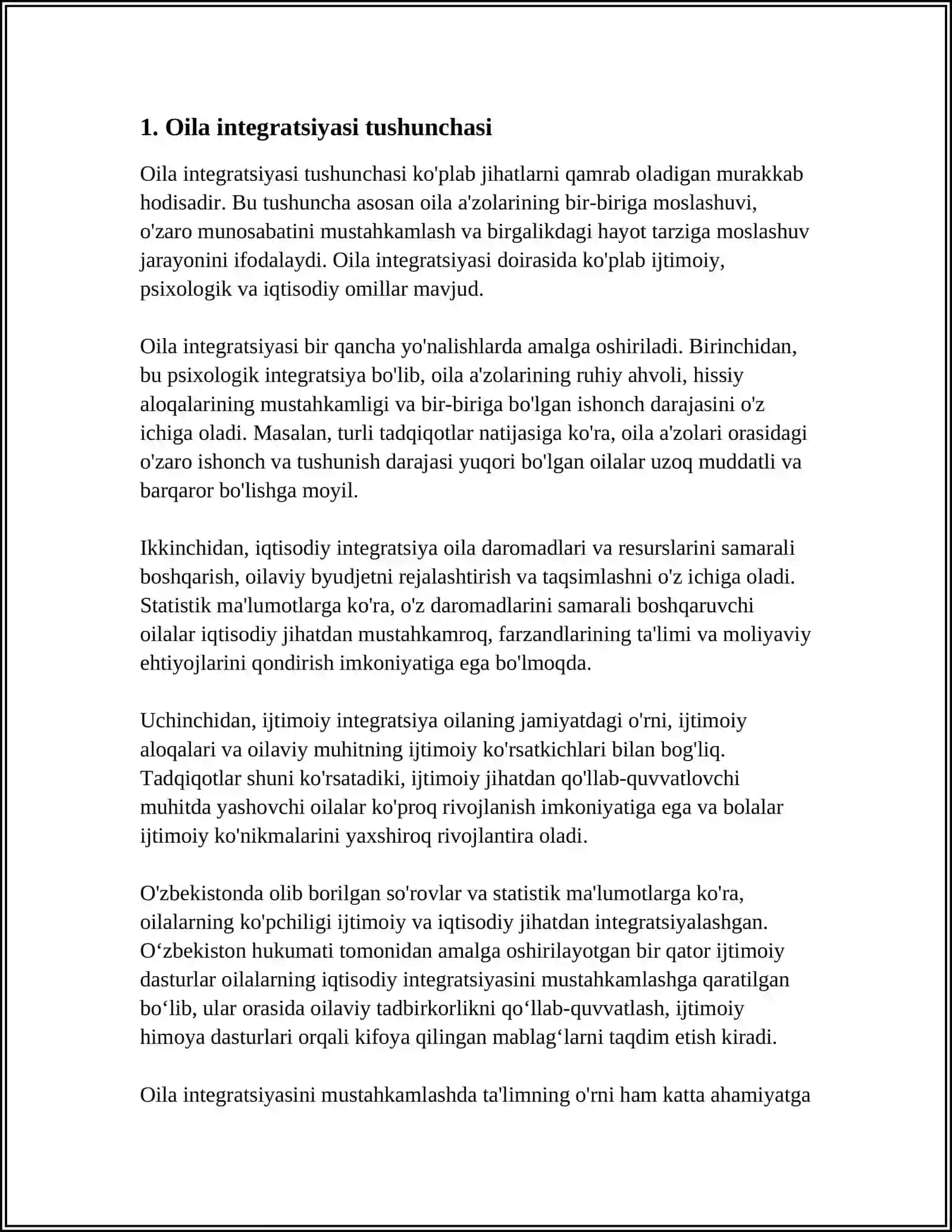 OILAVIY MOTIVLAR SHAKILLANISHI VA RIVOJLANISHIGA OLIB KELUVCHI OILA INTEGRATSIYASINING IJTIMOIY FUNKSIONAL MEXANIZMLARI 4