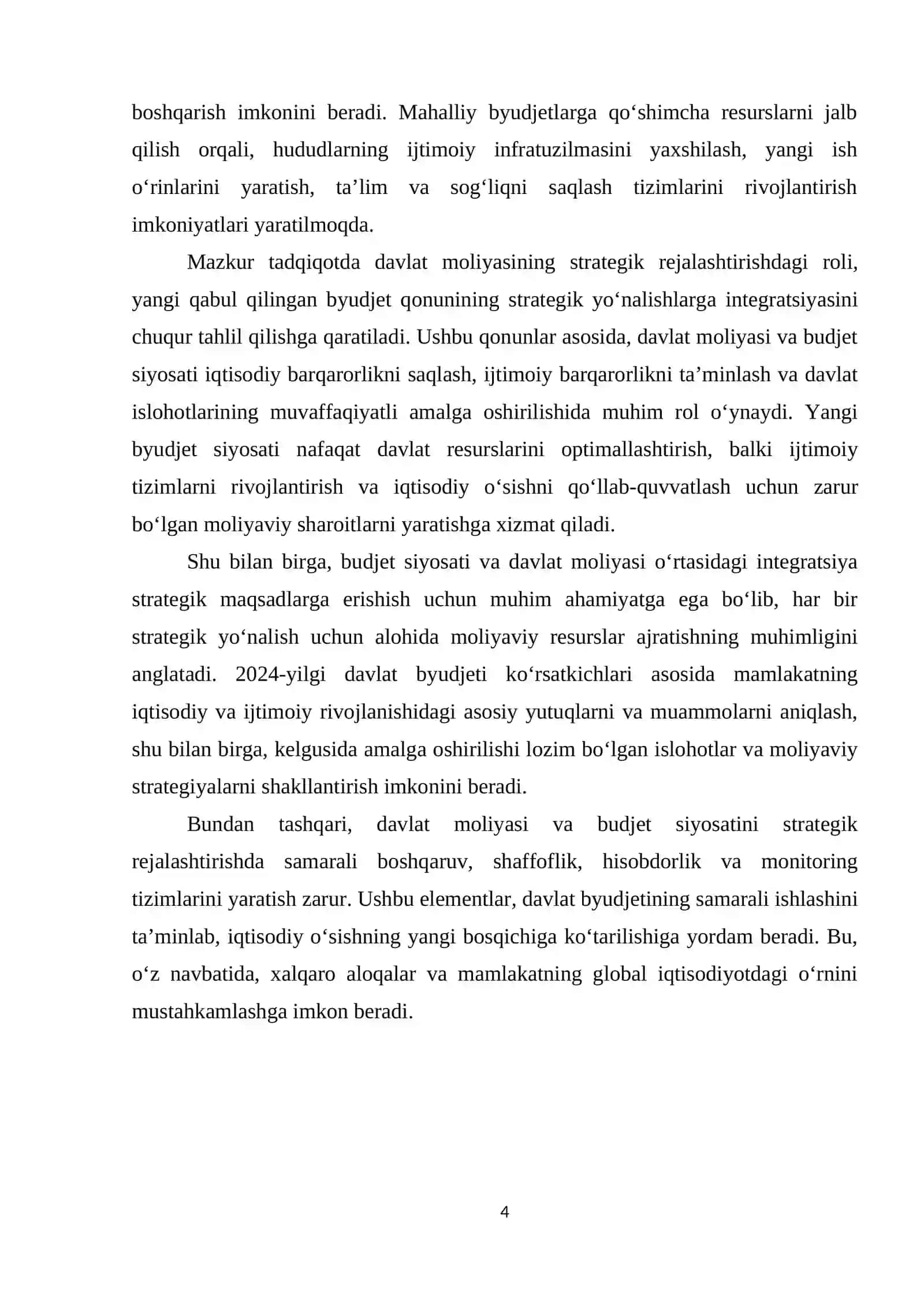 Harakatlar strategiyasida davlat moliyasining o‘rni va ahamiyati – Mustaqil ish (DOC) | 4