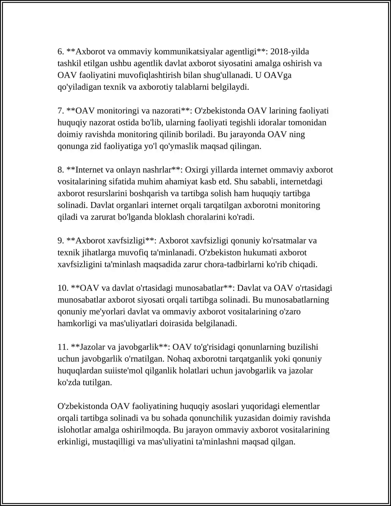 O‘ZBEKISTON RESPUBLIKASIDA OMMAVIY AXBOROT VOSITALARINING FAOLIYATI 4