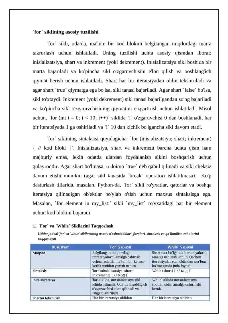 For va while sikllari o'rtasidagi farqlar 4