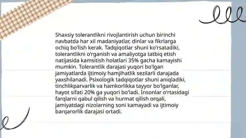 Shaxs va uning tolerantligi masalasi Ergasheva Oyshabonu 4