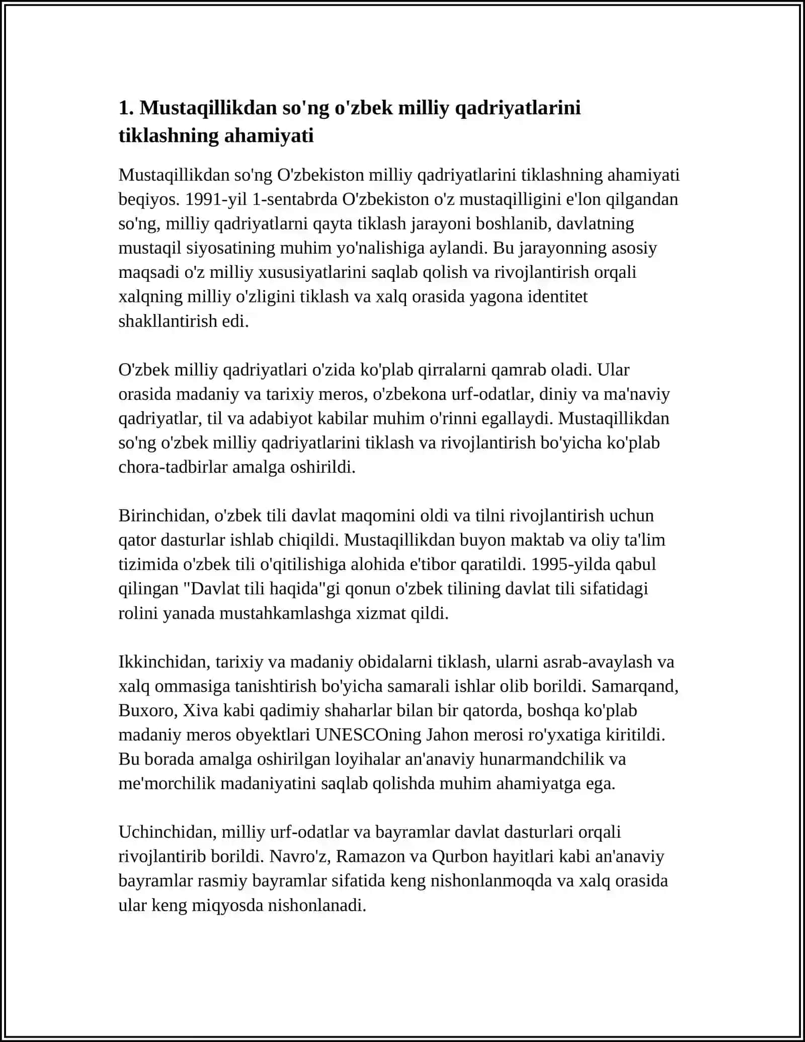 MUSTAQILLIK YILLARIDA O'ZBEKISTON RESPUBLIKASIDA MILLIY QADRIYATLARNI TIKLASH BORASIDA AMALGA OSHIRILAYOTGAN ISHLAR 4