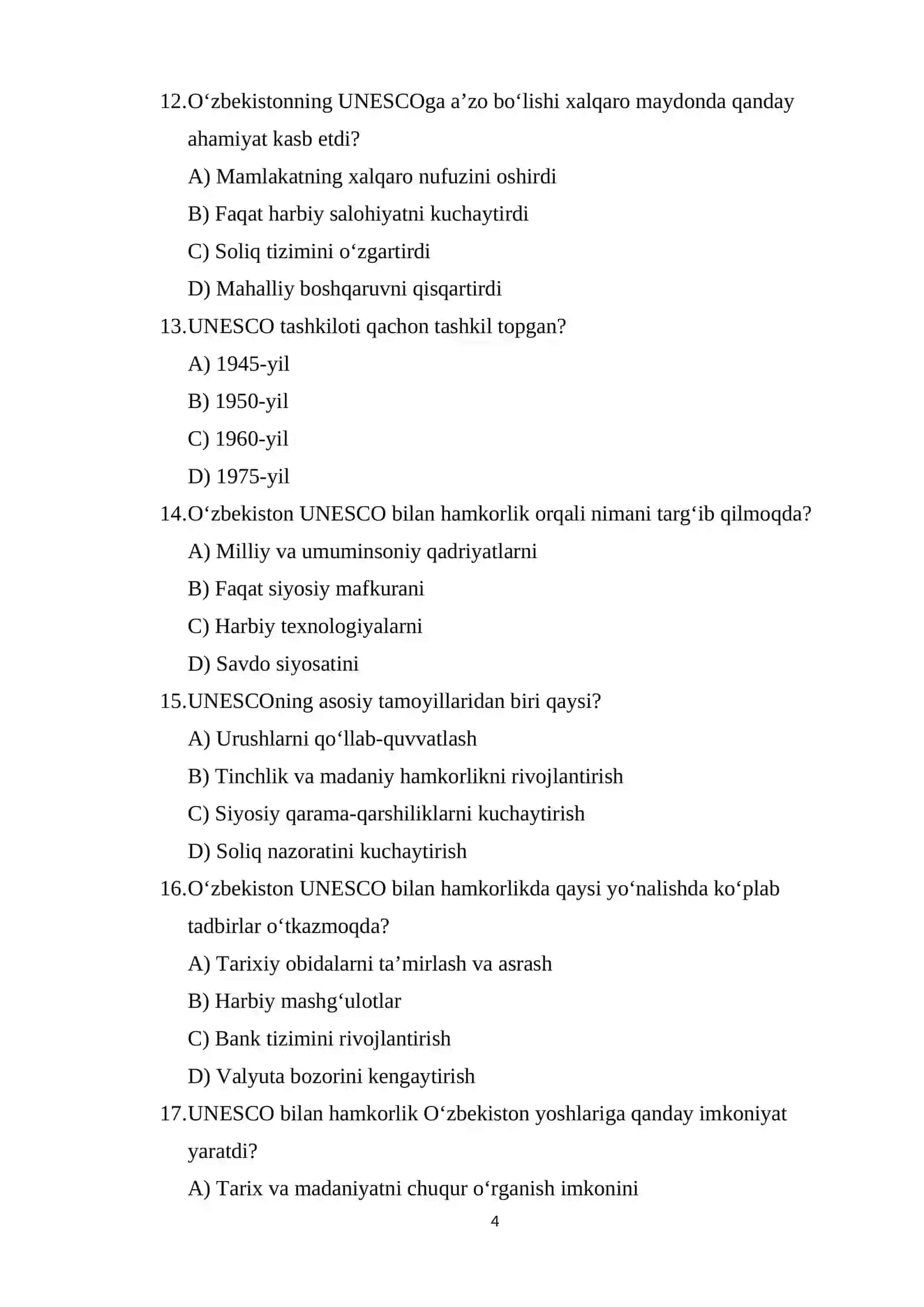 O‘zbekiston Respublikasining Yuneskoga a’zo bo‘lishi va jahon hamjamiyatidagi o‘rni. 4