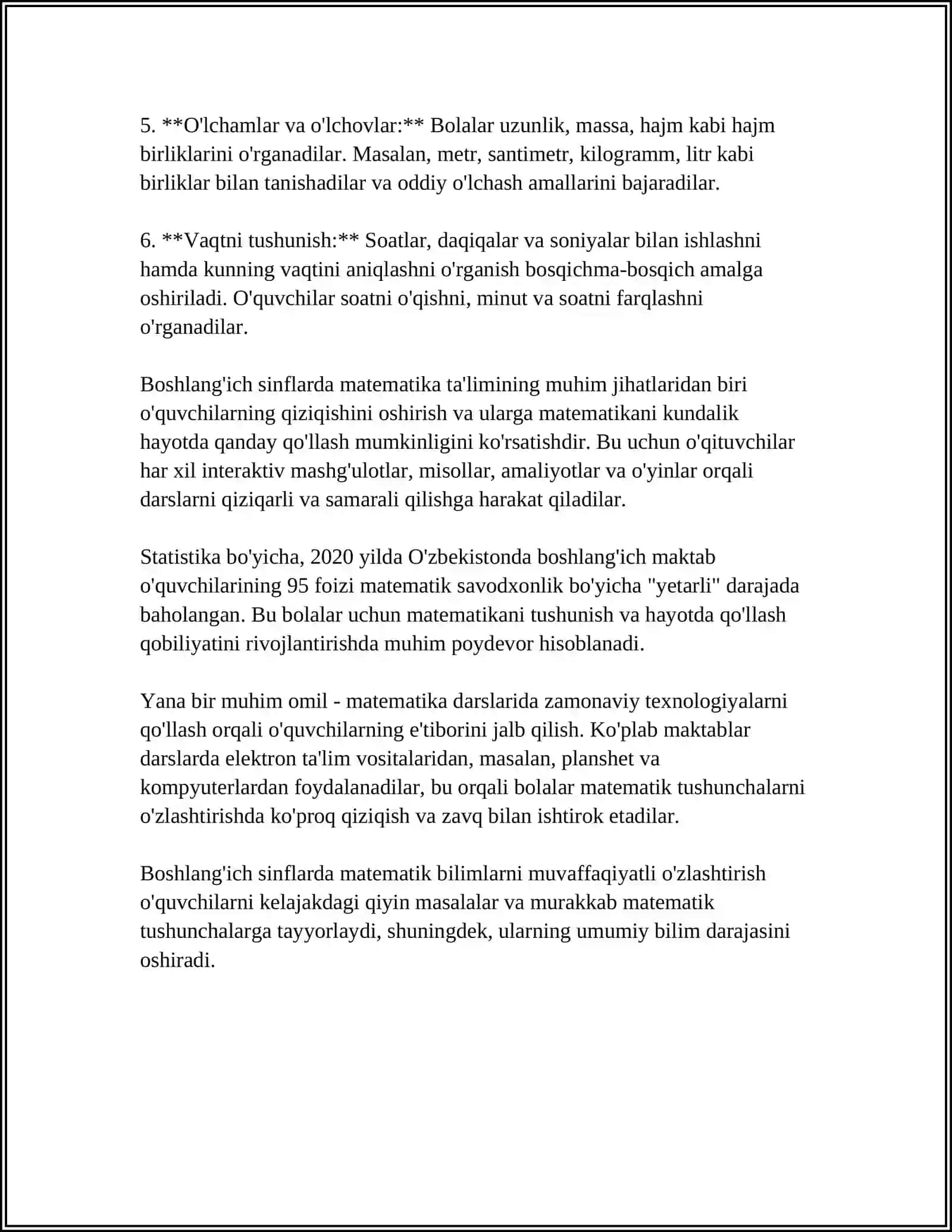 BOSHLANG'ICH SINFLARDA MATEMATIKADAN DTS TAHLILI 4