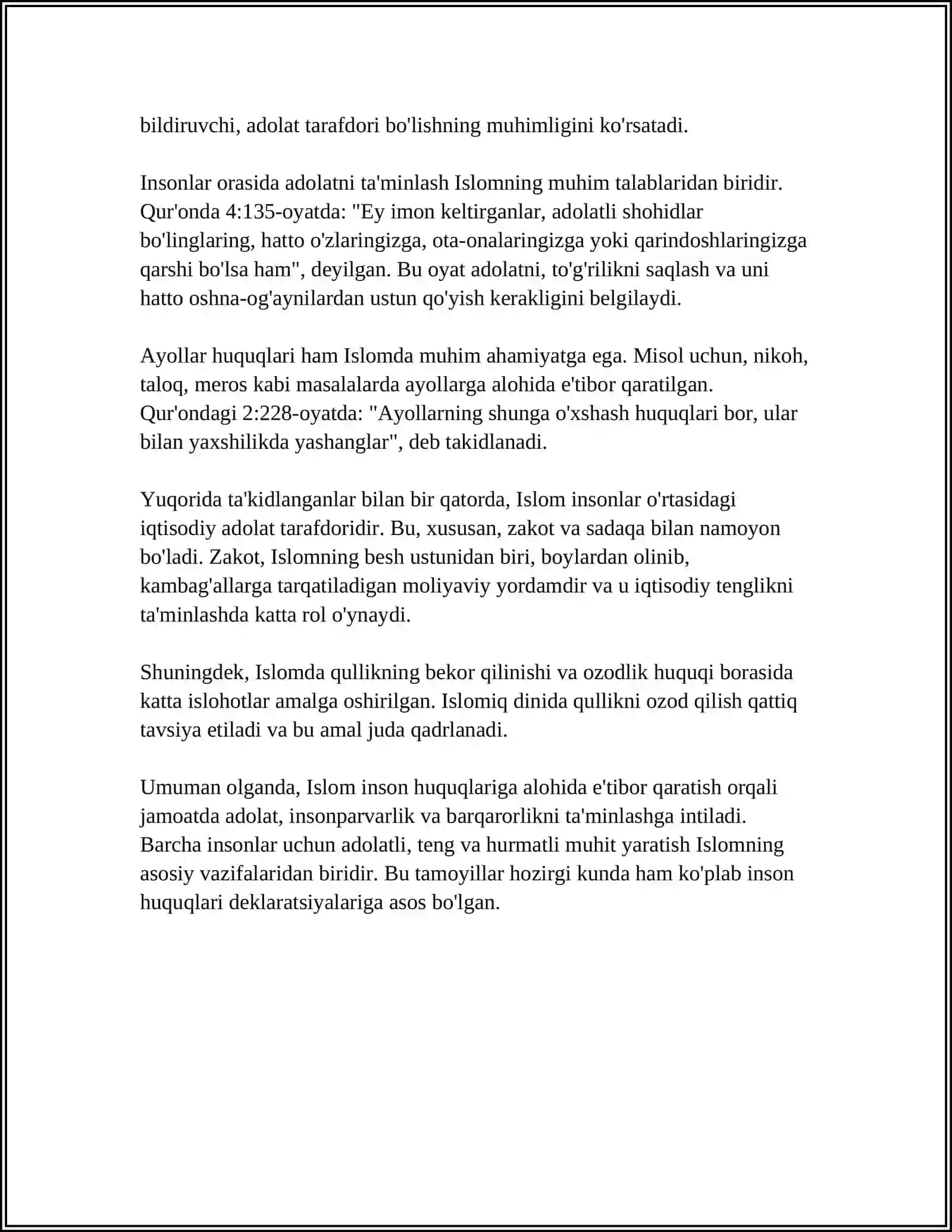 MUSTAQIL ISH Mavzu: ISLOMDA INSON HUQUQLARA HIMOYASI IJTIMOIY TENGLIK, ADOLAT VA TOLERANTLIK 4