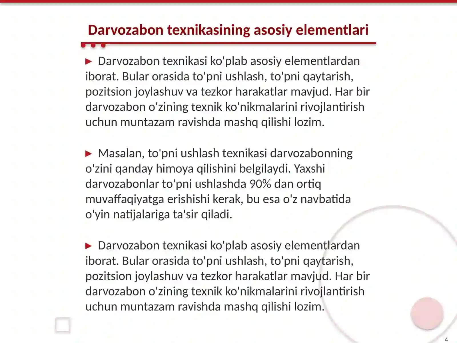 Futbolda darvozabon oʻyinchisi texnikasi 4