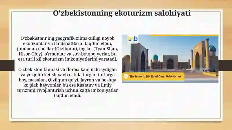 Ekoturizmning rivojlantirishniasosiyyoʻnalishlari 4