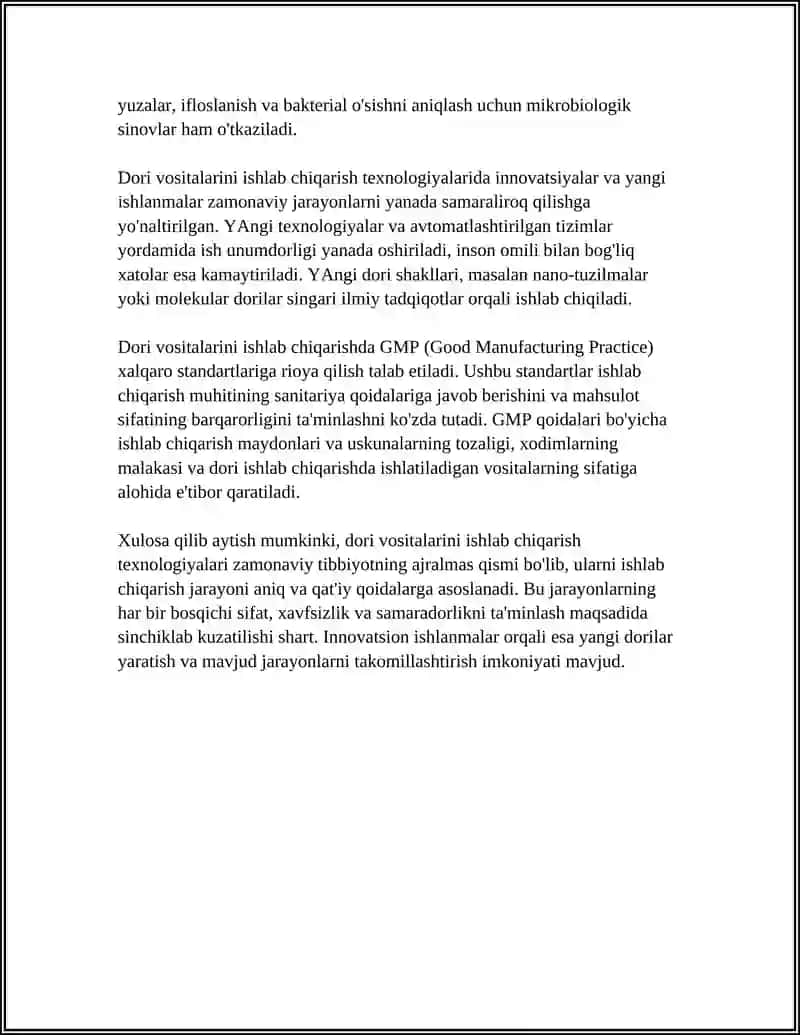 Dori Vositalari, Tibbiy Buyumlar va Formasevtik Tovarlar Ishlab Chiqarish 4