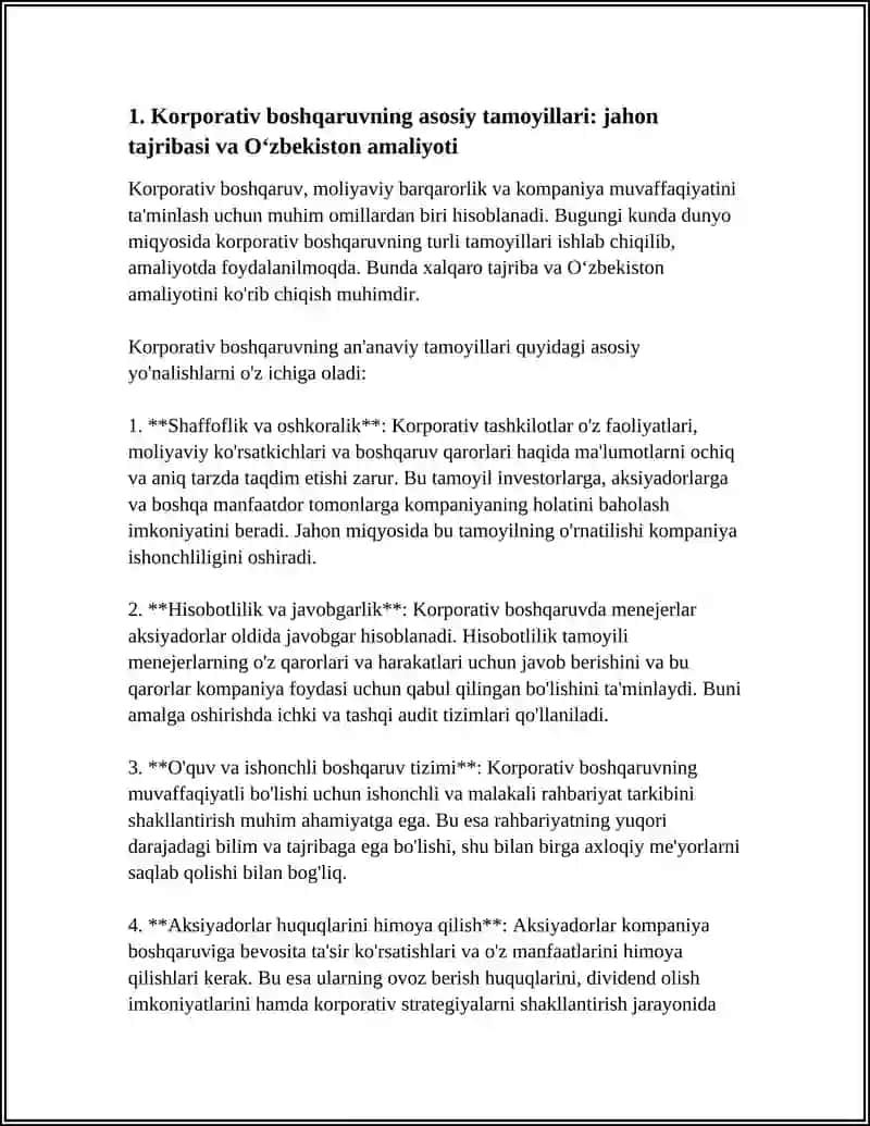 KORPORATIV BOSHQARUVNING JAHON TAJRIBASI VA O‘ZBEKISTON AMALIYOTI 4