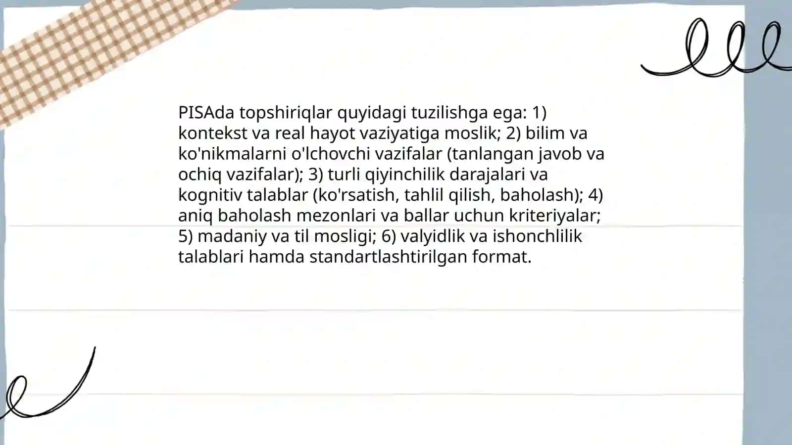 PISA xalqaro baholash dasturida qoʻllash va mazmun sohasiga oid topshiriq 4