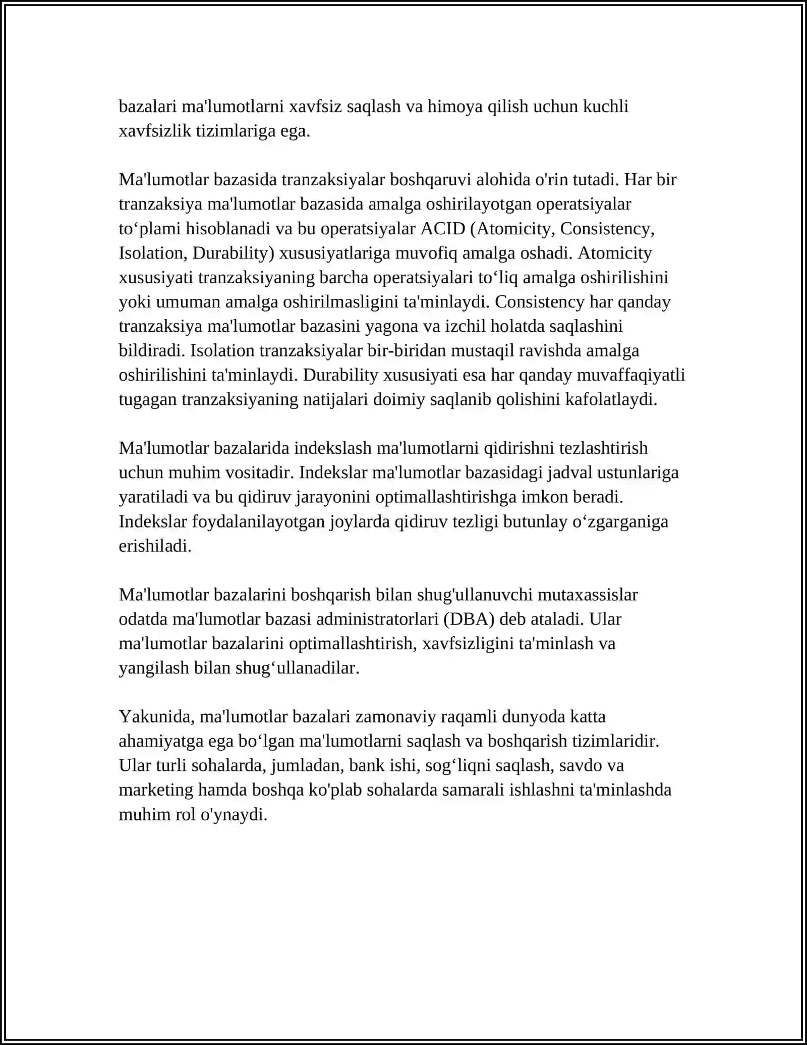 KICHKINA LOYIHA-SQLDA ODDIY MAʼLUMOTLAR BAZASINI YARATISH MAʼLUMOTLAR KIRITISH VA TURLI SO'ROVLAR YOZISH 4