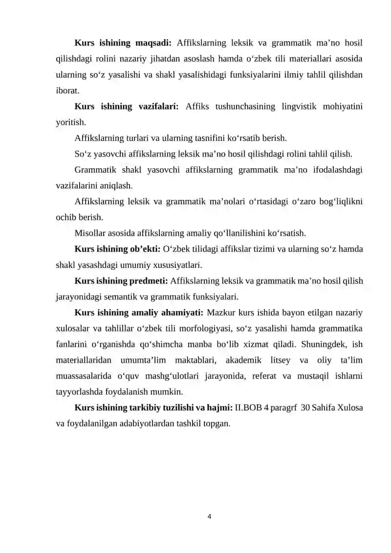 AFFIKSLARNING LEKSIK VA GRAMMATIK MA’NO HOSIL QILISHDAGI ROLI 4
