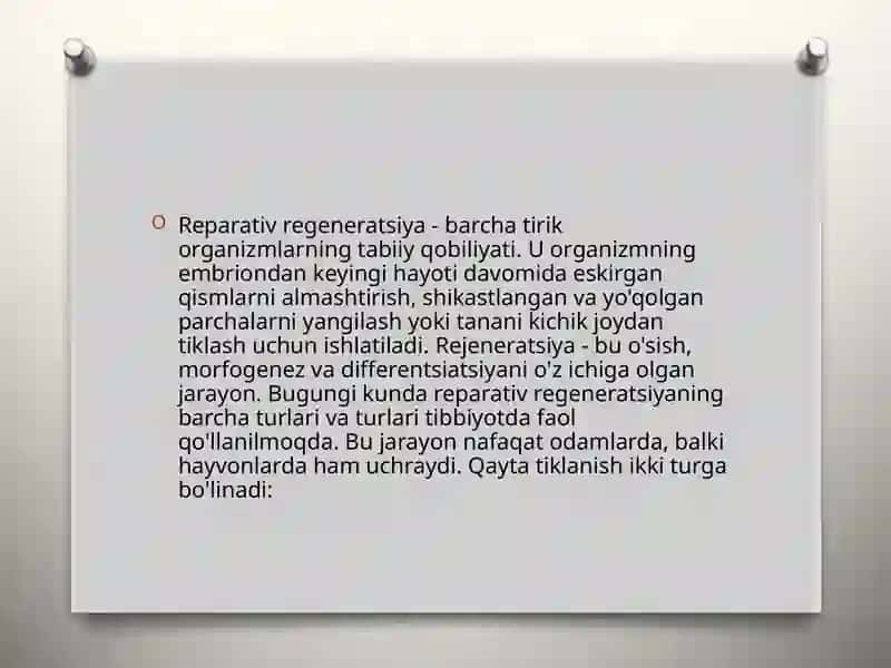 To'qimalarning fiziologik va reparativ regeneratsiyasi 4