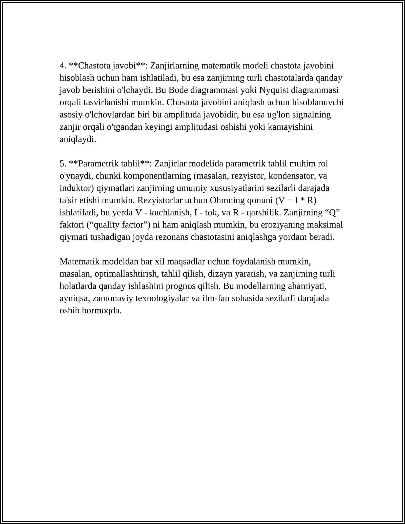 ELEKTR ZANJIRLAR TAHLILIDA INTEGRAL HISOB TATBIQLARI 4