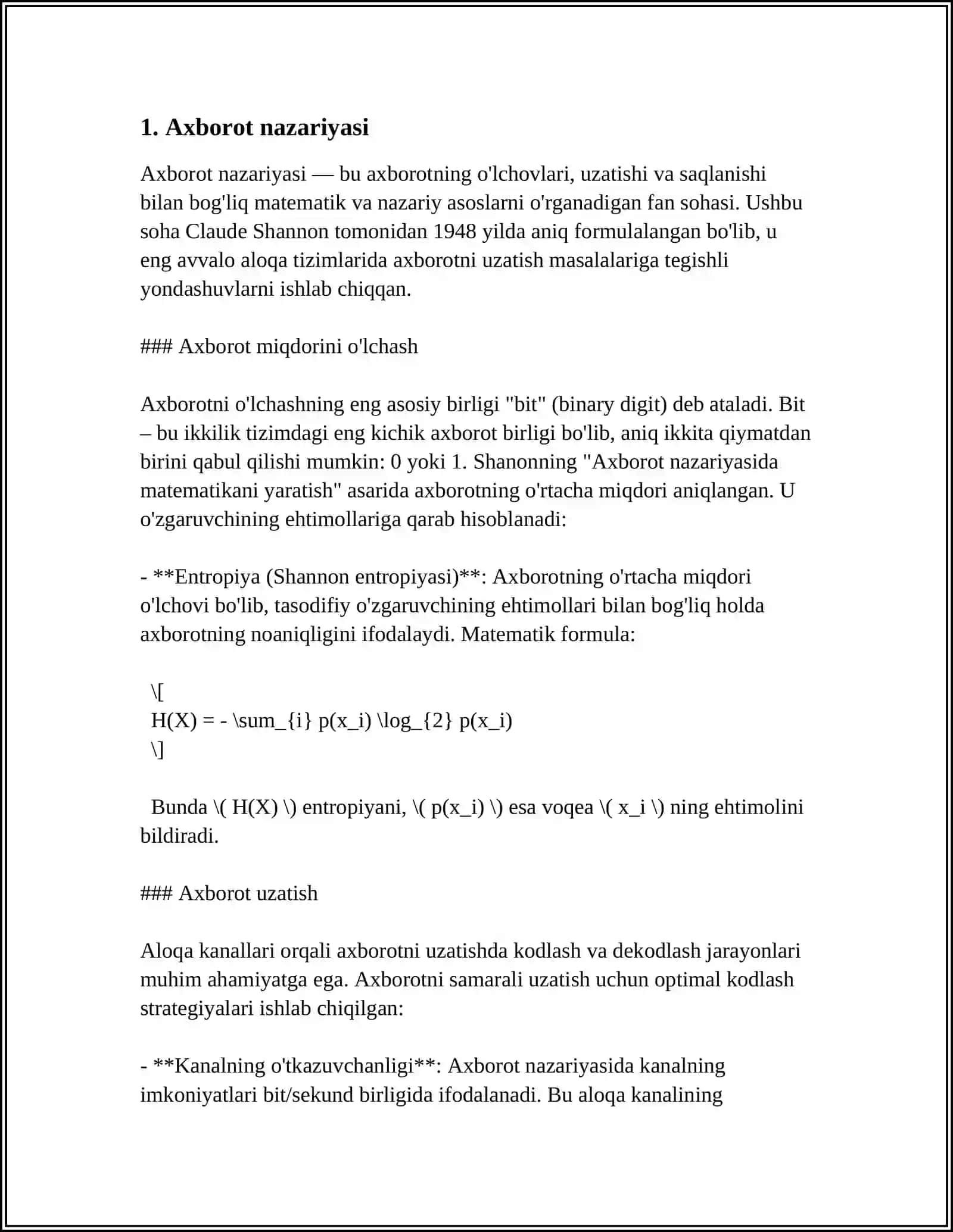 AXBOROT HAQIDA TUSHUNCHA.AXBOROTNING IFODALANISHI VA SIFAT KOʻRSATKICHLARI. AXBOROT TEXNOLOGIYALARI HAQIDA MA'LUMOT 4