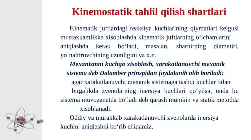 Mexanizmlarni kinemostatik tekshirish 4