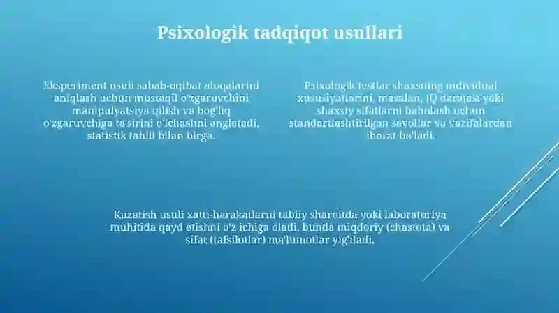 Umumiy psixologiya faninig predmeti, vazifalari metodlari 4