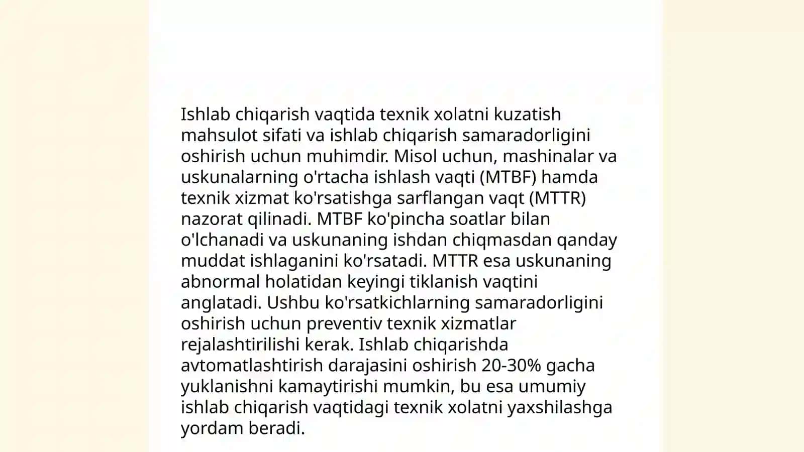 Texnik xolatni ishlash davriga qarab oʻzgarishi 4