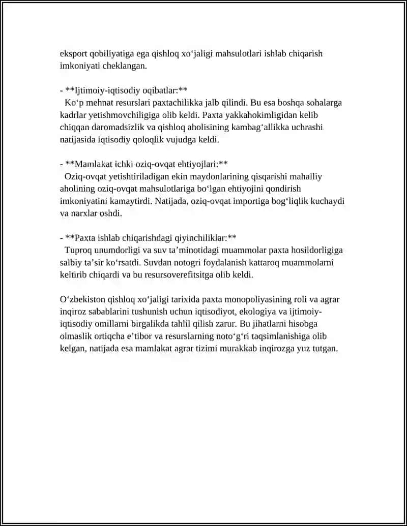 AGRAR KRIZISTIŃ KESKINLESIWI. PAXTA JALGIZ HÁKIMLIGI HÁM ONIŃ AQIBETLERI 4