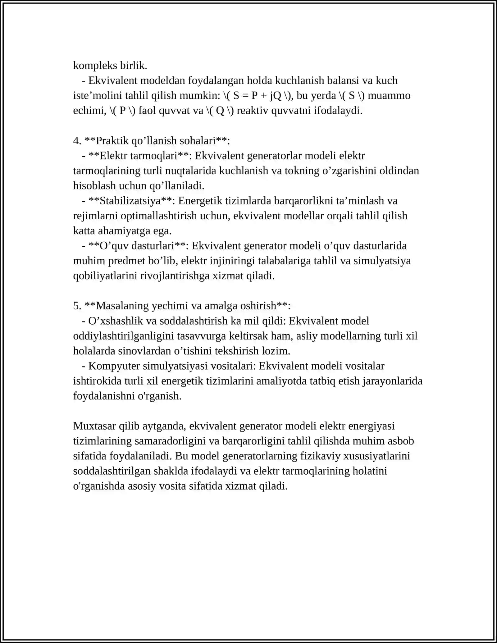 EKVIVALENR GENERATOR USULI 4