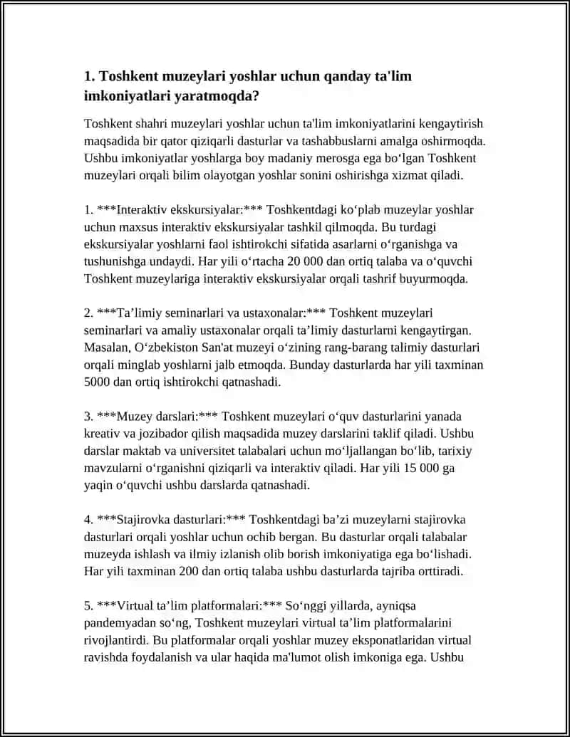 Toshkent Muzeylari Yoshlar Uchun Ta'lim Imkoniyatlari 4