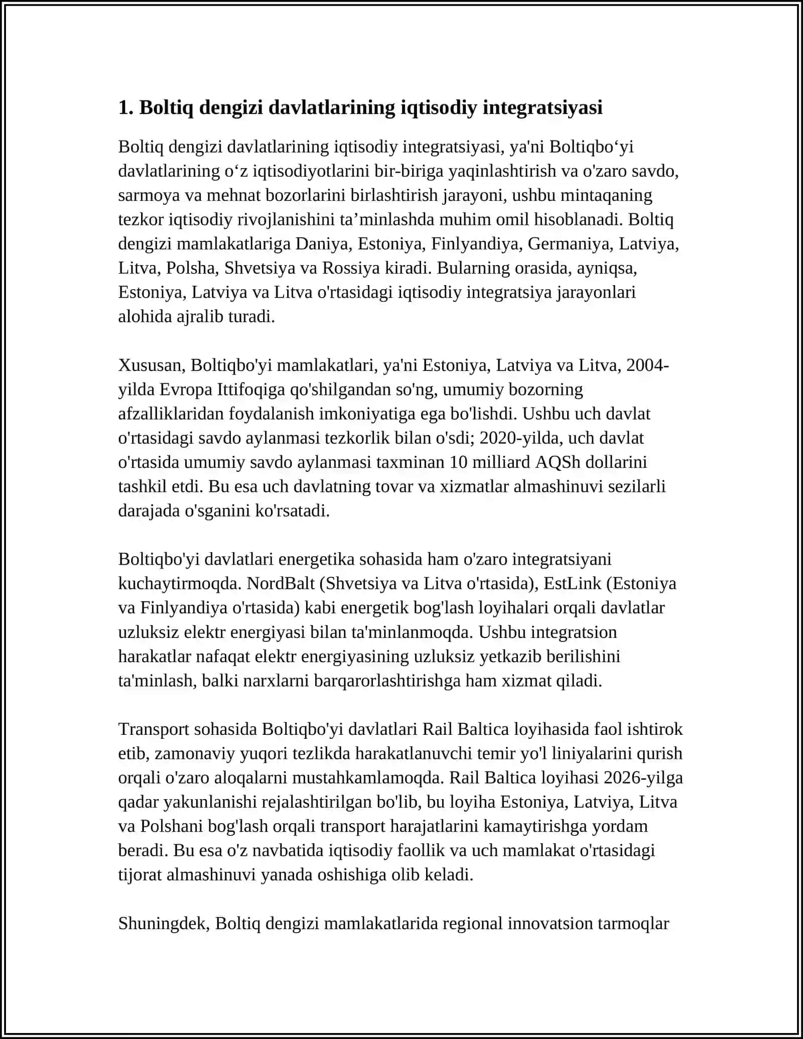 Boltiq Dengizi Davlatlarining Iqtisodiy Integratsiyasi 4
