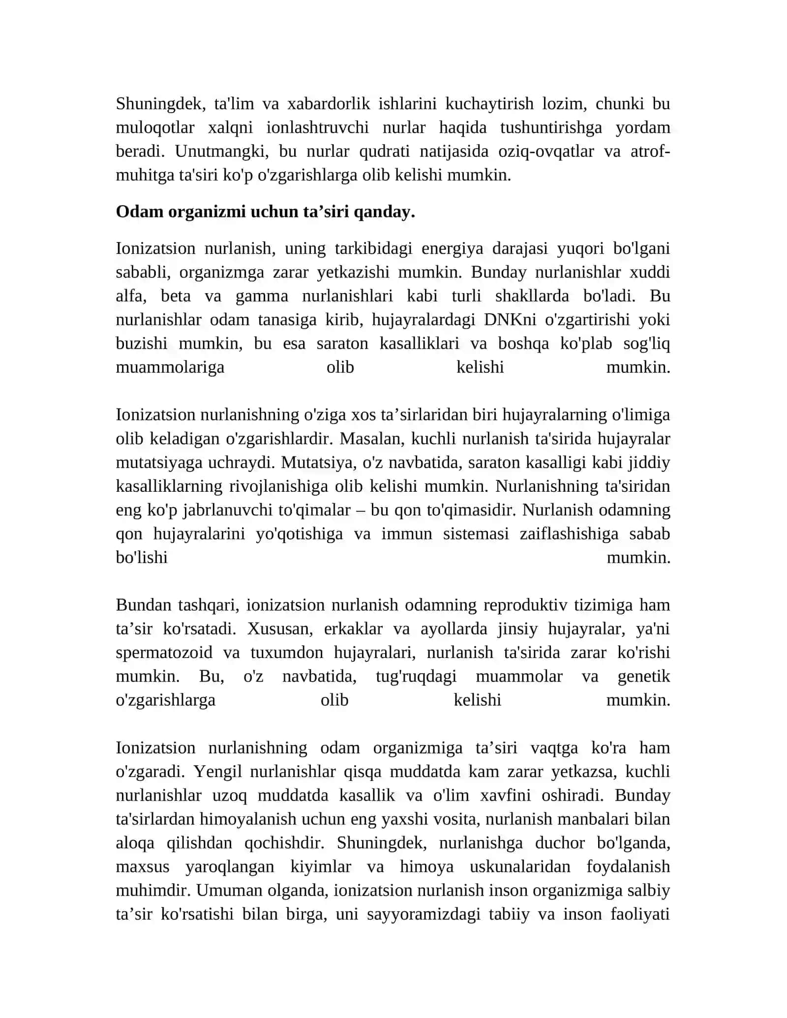 Ionlashtruvchi nurlar odam organizmiga taʼsir mexanizmlari haqida gipotezalar.Strukturaviy metabolitik gipoteza 4