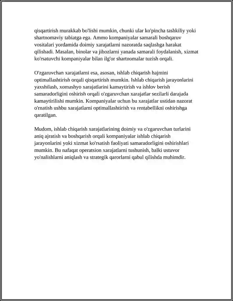 Ishlab Chiqarish Harajatlari va Foyda Tashkil Topishining Xususiyatları 4