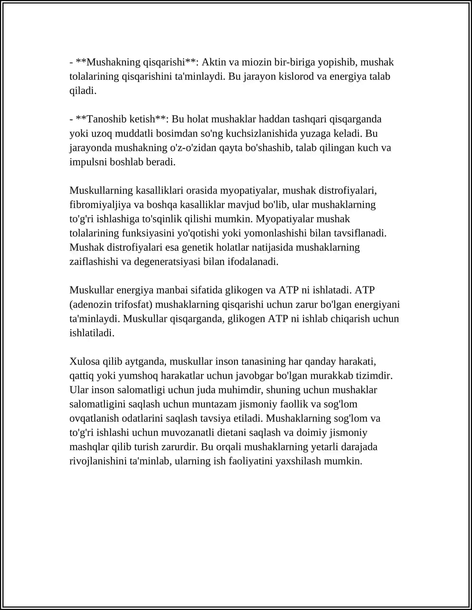 MUSKULLARNING TUZILISHI, SHAKLI. MUSKULLAR RIVOJLANISHINING ODAM YOSHIGA VA ISH FAOLIYATIGA QARAB O'ZGARISHI, ISHLASHI, CHARCHASHI. TANA BO'LIMINING OG'IRLIK MARKAZLARI 4