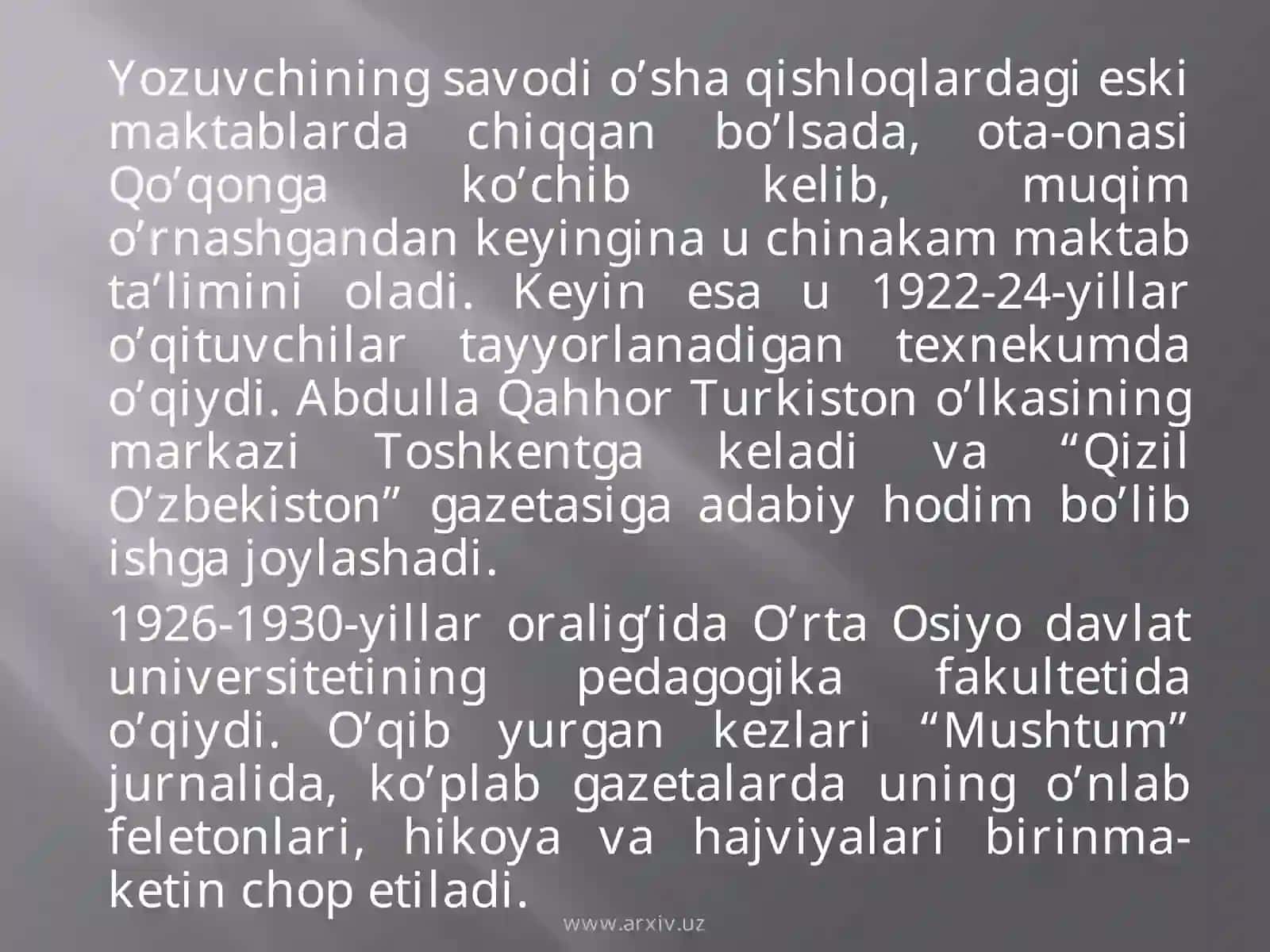 XX asr o‘zbek adabiyotining til xususiyatlari Abdulla Qahhor 4