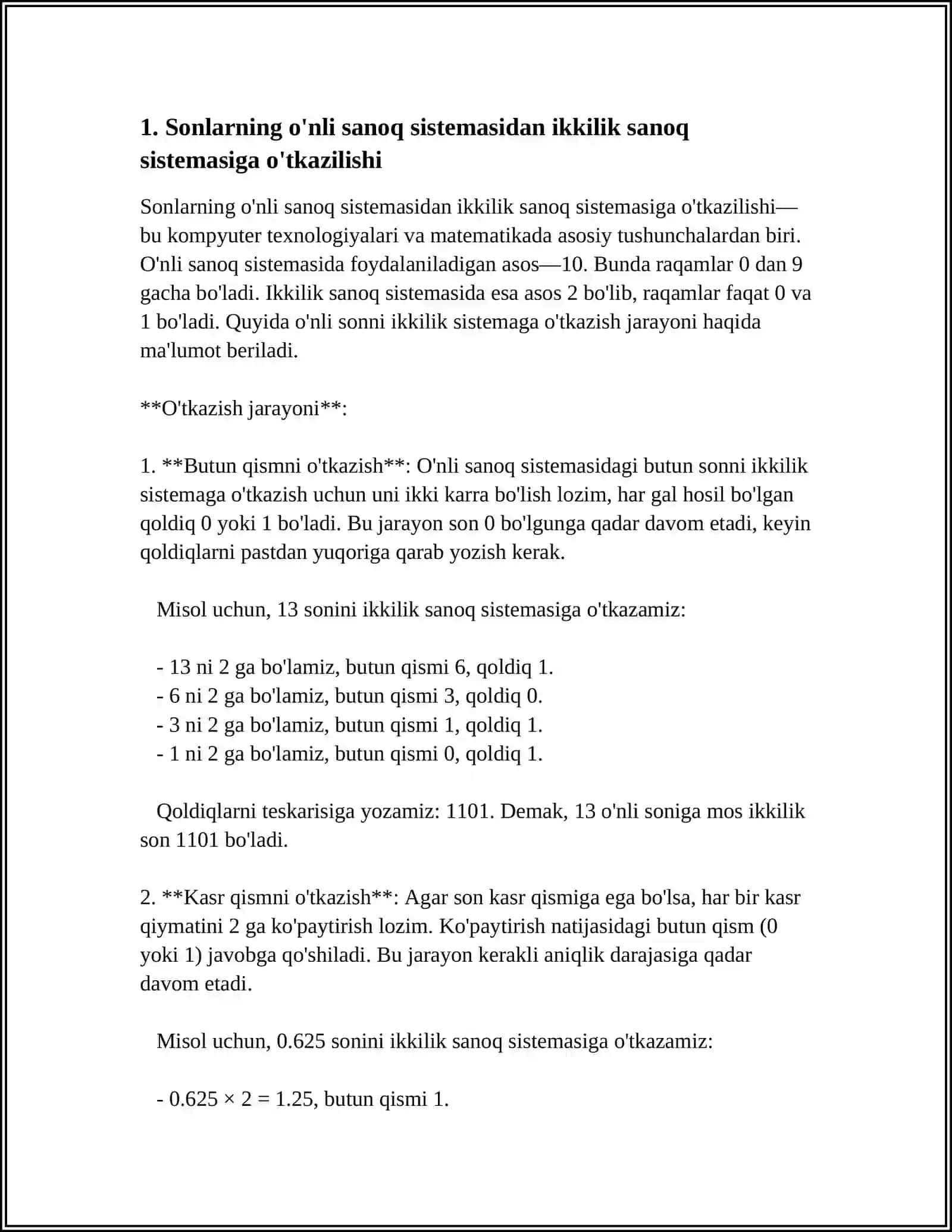 AXBOROTNI QAYTA ISHLASHNING ARIFMETIK ASOSLARI 4