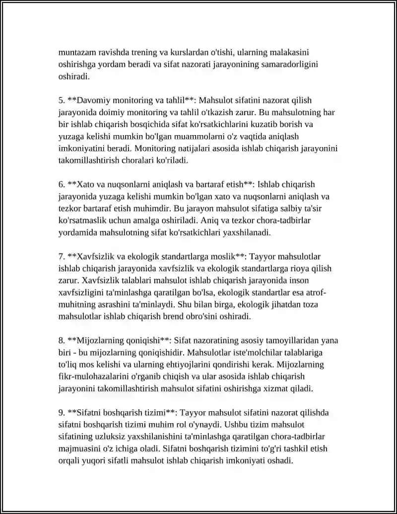 Tayyor mahsulot sifatini nazorat qilish 4