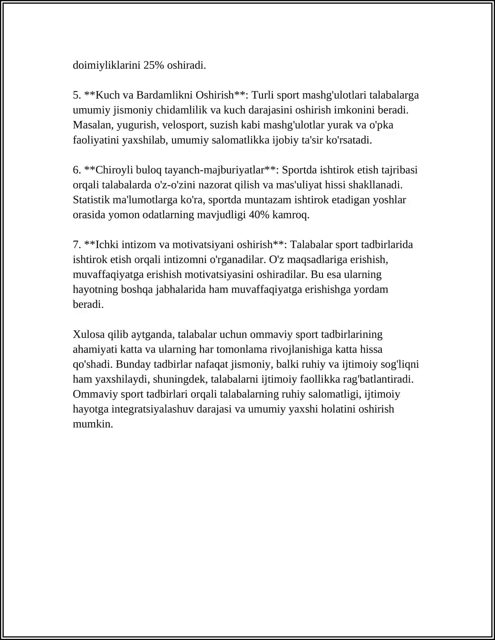 TALABALAR O'RTASIDA OMMAVIY SPORT ISHLARINI TASHKIL ETISH USLUBLARINI ISHLAB CHIQISH 4