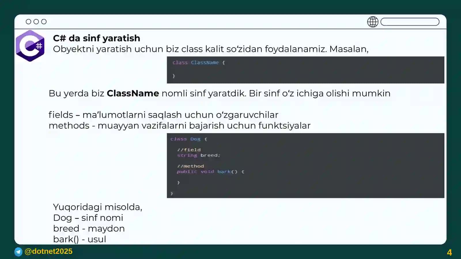 How to create a class and its variables (instance and class variables) 4