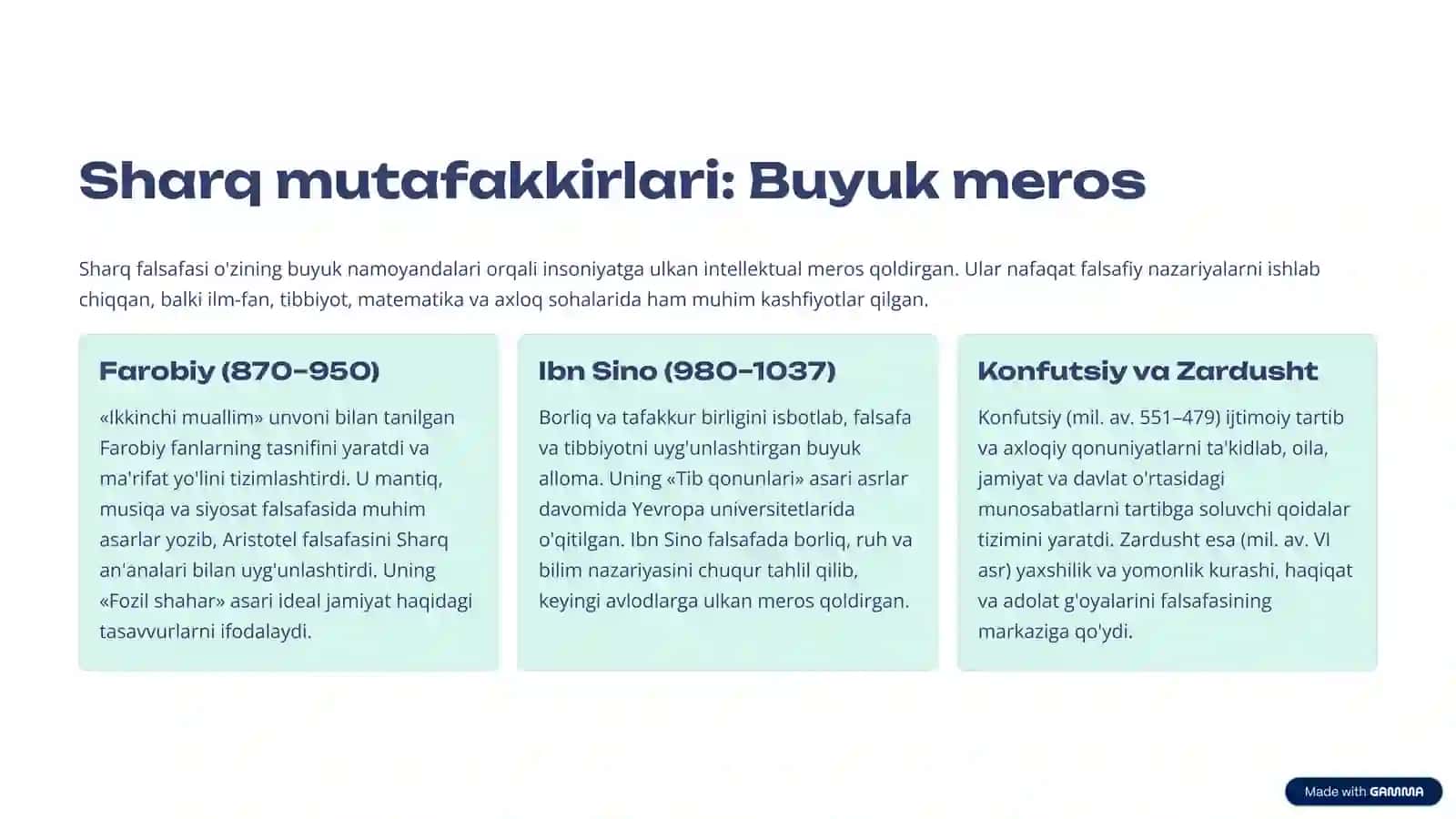 Falsafaning mohiyatiga oid Sharq va G'arb mutafakkirlari ta'riflarini tasniflash 4