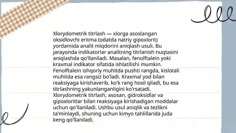 Xlorydometrik, bromometrik va dixromatometrik titrlash 4