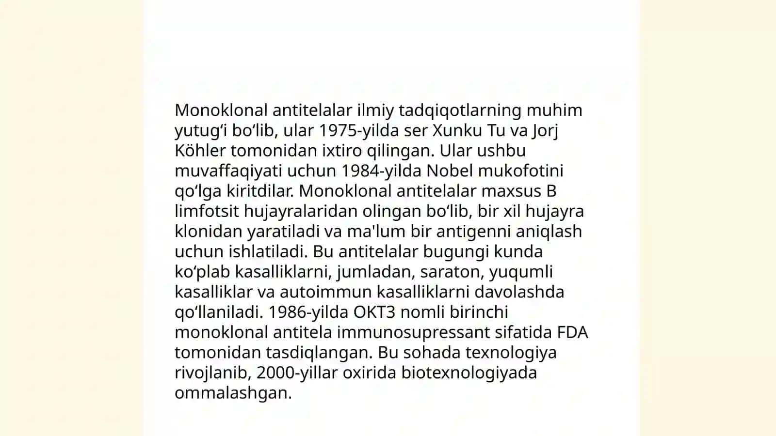 Monoklonal antitelalar, ularning olinishi, tiplari va amaliyotda qo‘llanilishi 4