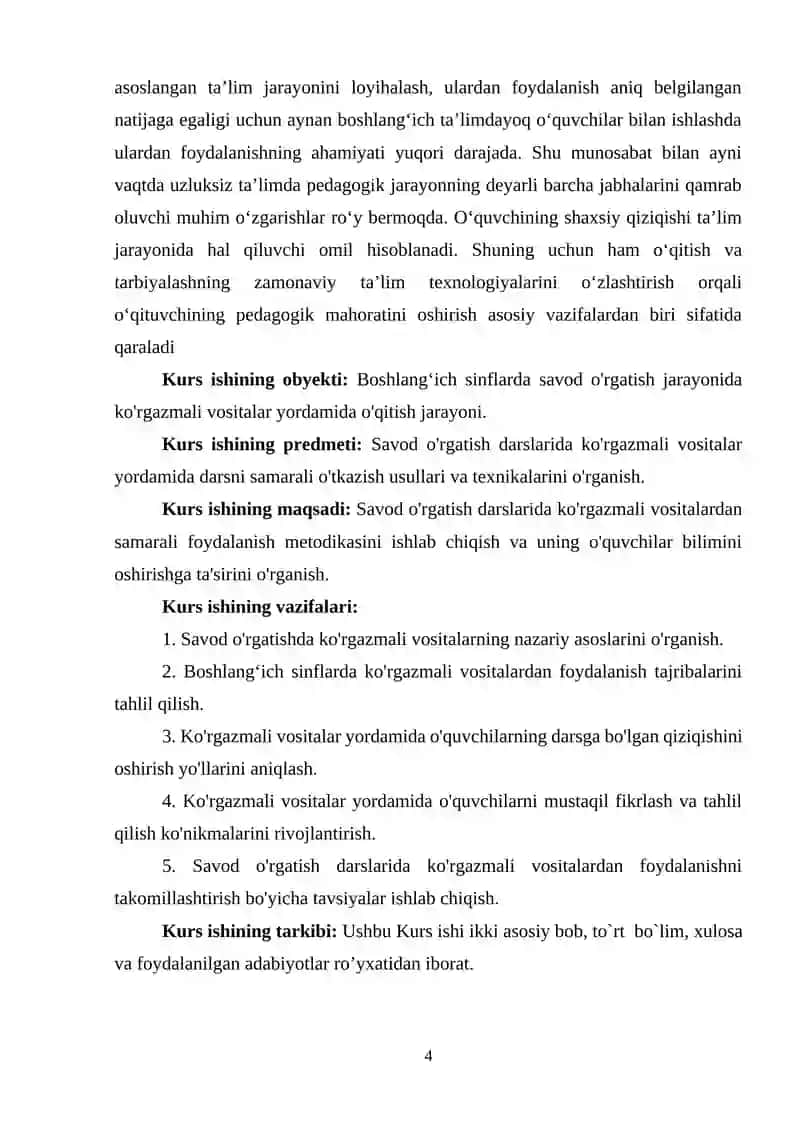 Savod o‘rgatish darslarida ko‘rgazmali vositalardan foydalanish mavzusidagi 4