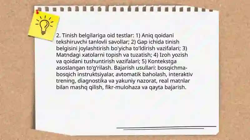 Imloviy savodxonlikka oid test topshiriqlarini tuzish va bajarish 4