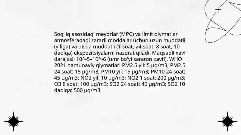 Atmosfera havosi,suv,tuproqning nomuvofiq omillarini gigiyenik reglamentlashga boʻlgan umumiy yondoshishlar 4