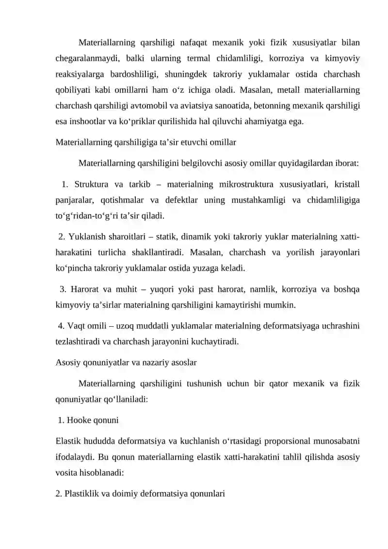 Materiallar qarshiligida qabul qilingan asosiy gipoteza va cheklanishlar 4