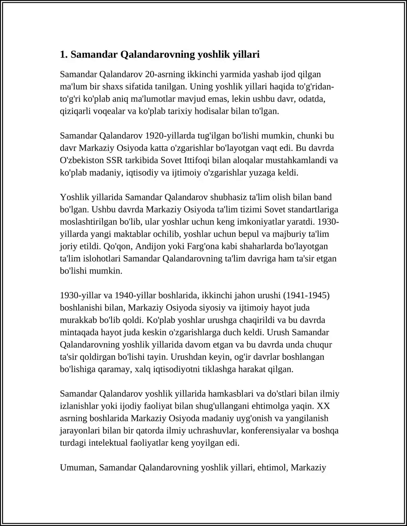 QALANDAROV SAMANDAR SHOKIR OʻGʻLI 2KURS 232 GURUH 4