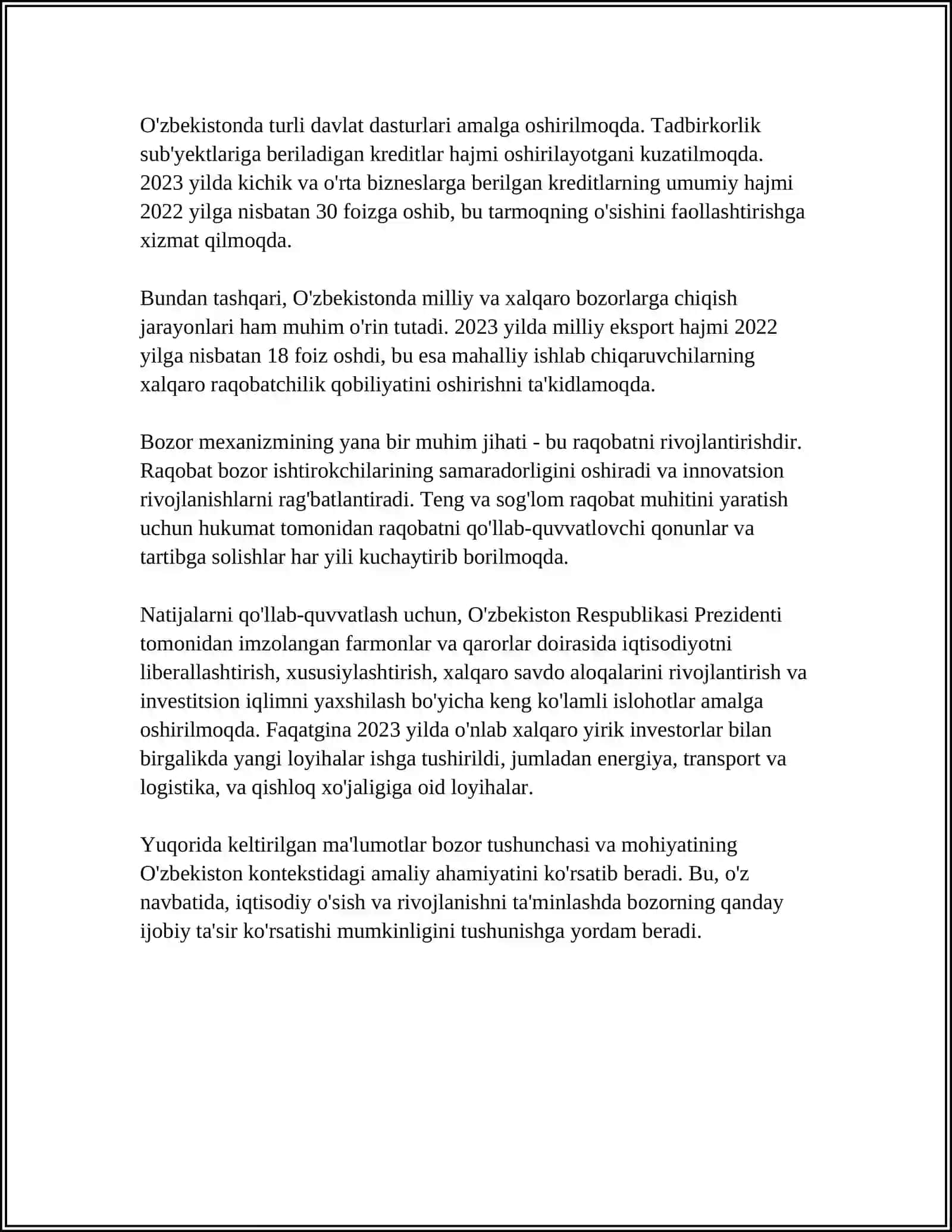 MUSTAQIL ISH Mavzu: BOZOR IQTISODIYOTI.BOZOR VA UNING TUZILISHI 4