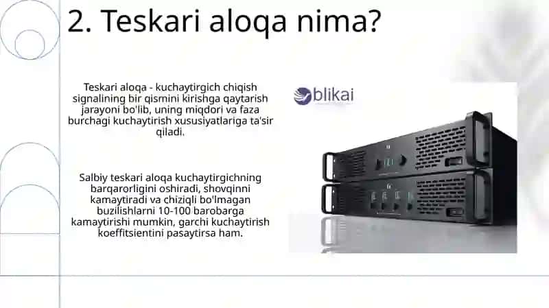 Kuchaytirgichlarda teskari aloqaning qo'llanilishi 4