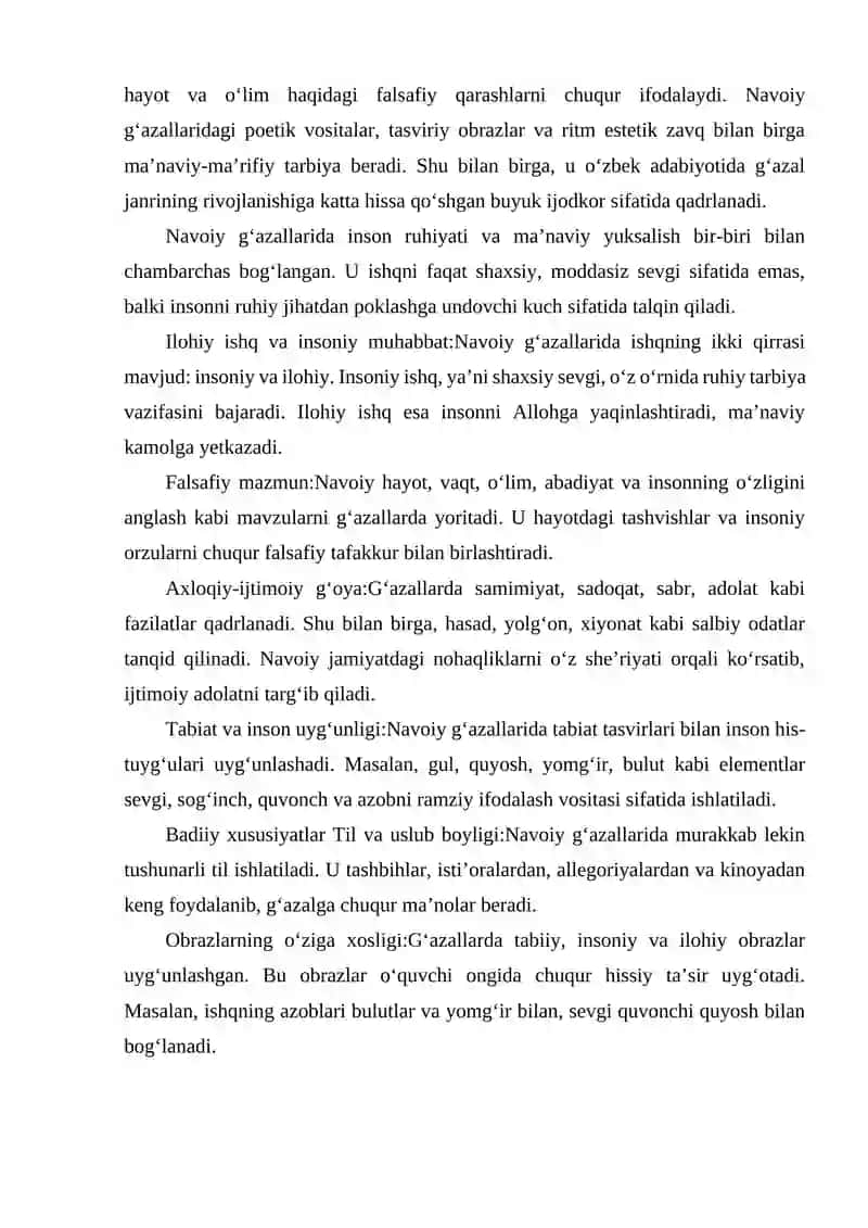 ALISHER NAVOIY G'AZALLARINING G'OYAVIY-BADIIY XUSUSIYATLARI 4