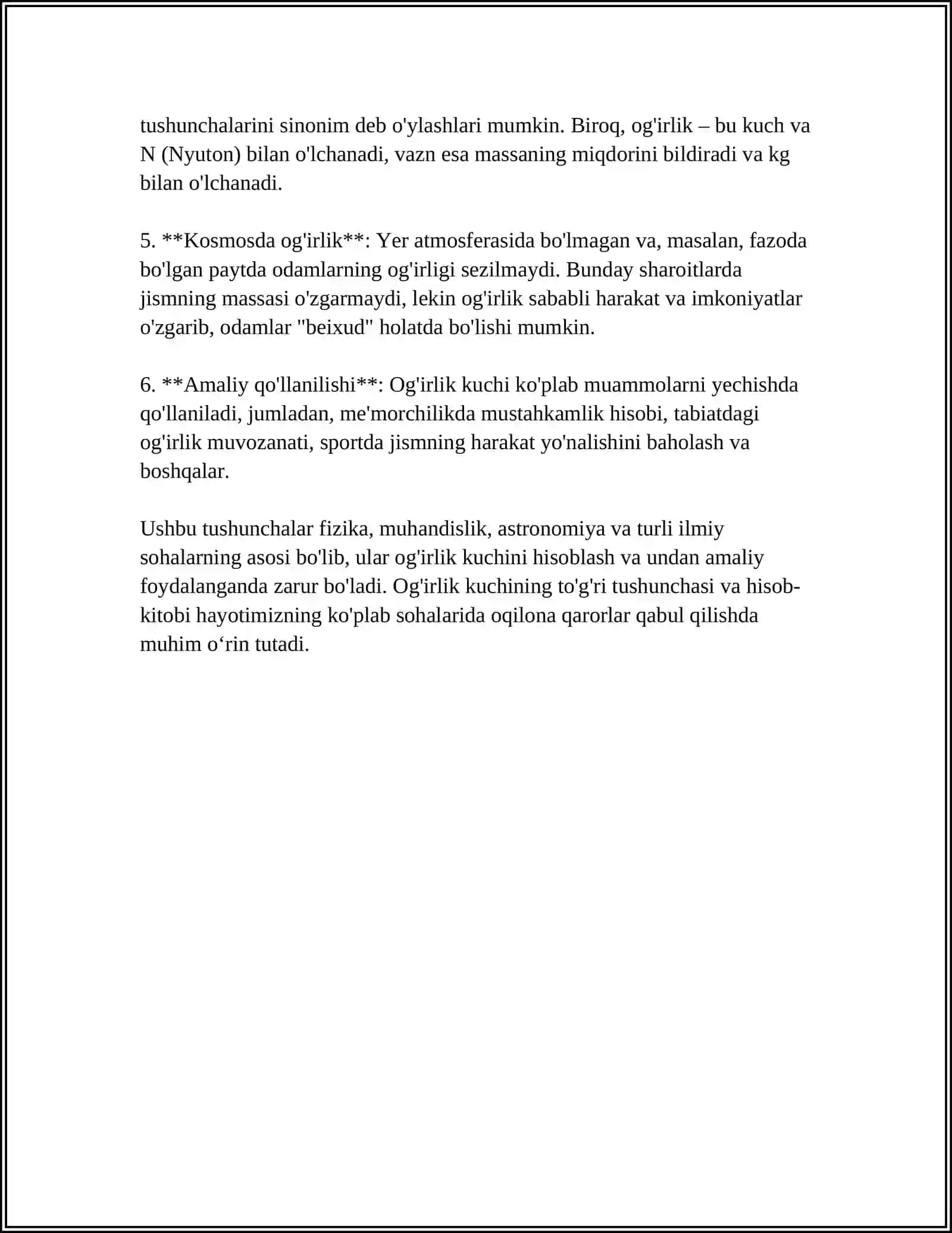 OG'IRLIK KUCHI VA OG‘IRLIK. VAZINSIZLIK HOLATI 4